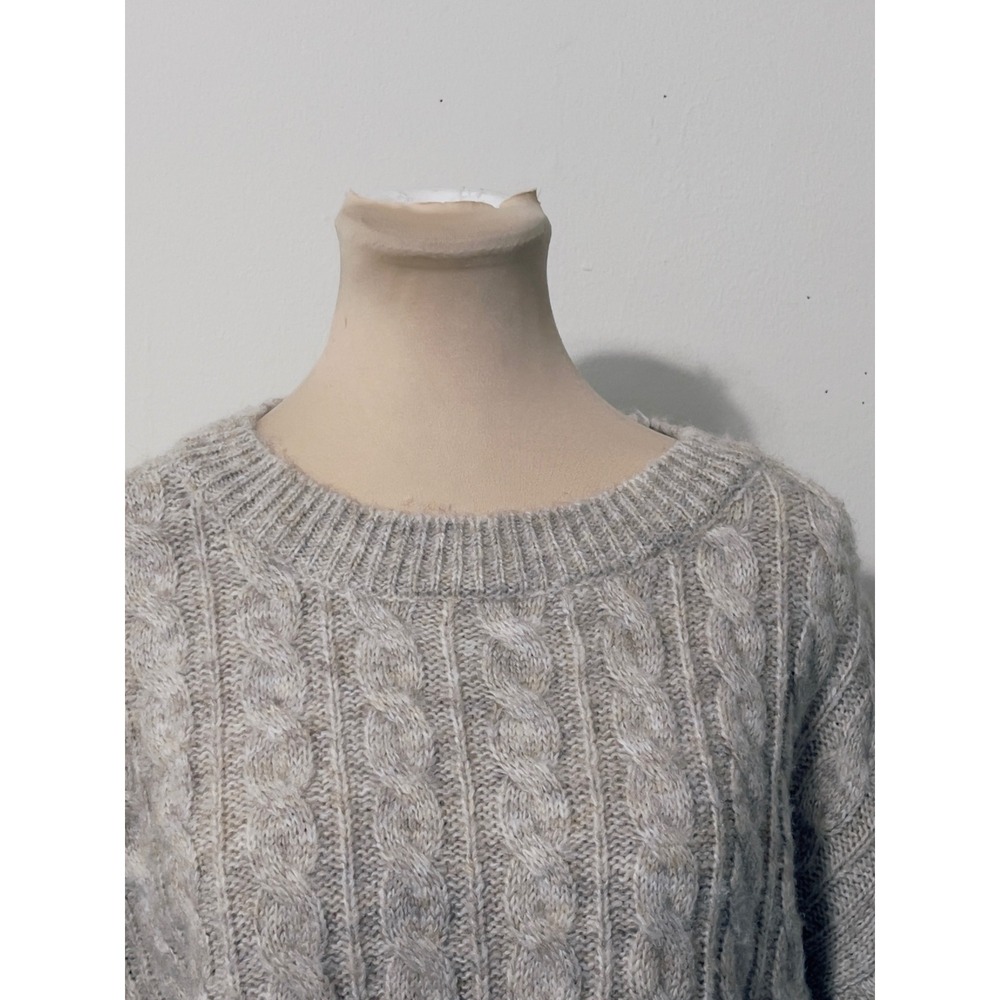 Olivaceous Cable Knit Wool Blend Sweater Beige Small Neutral Chunky Cottagecore - Picture 4 of 9